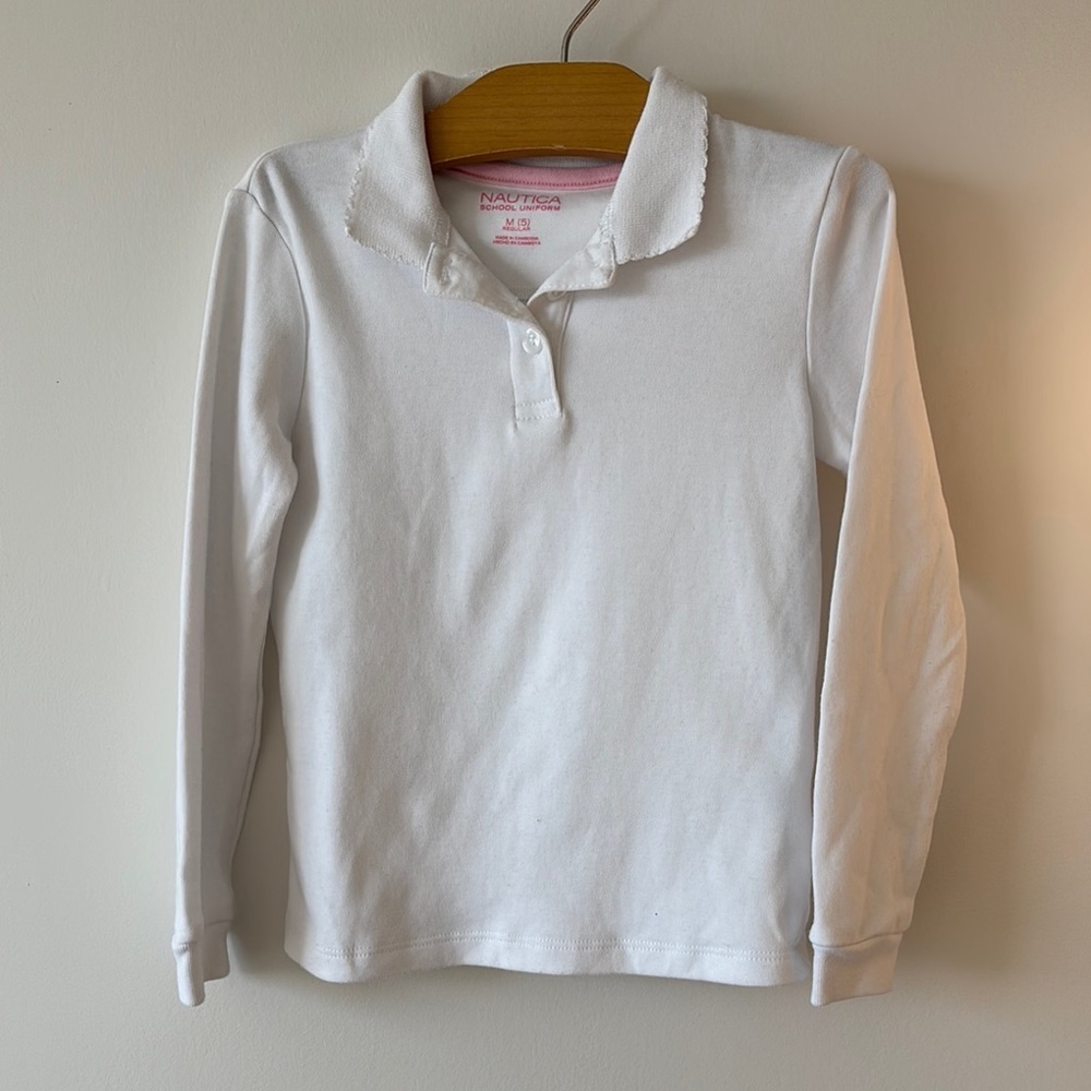 Nautica White Long Sleeve Polo Shirt